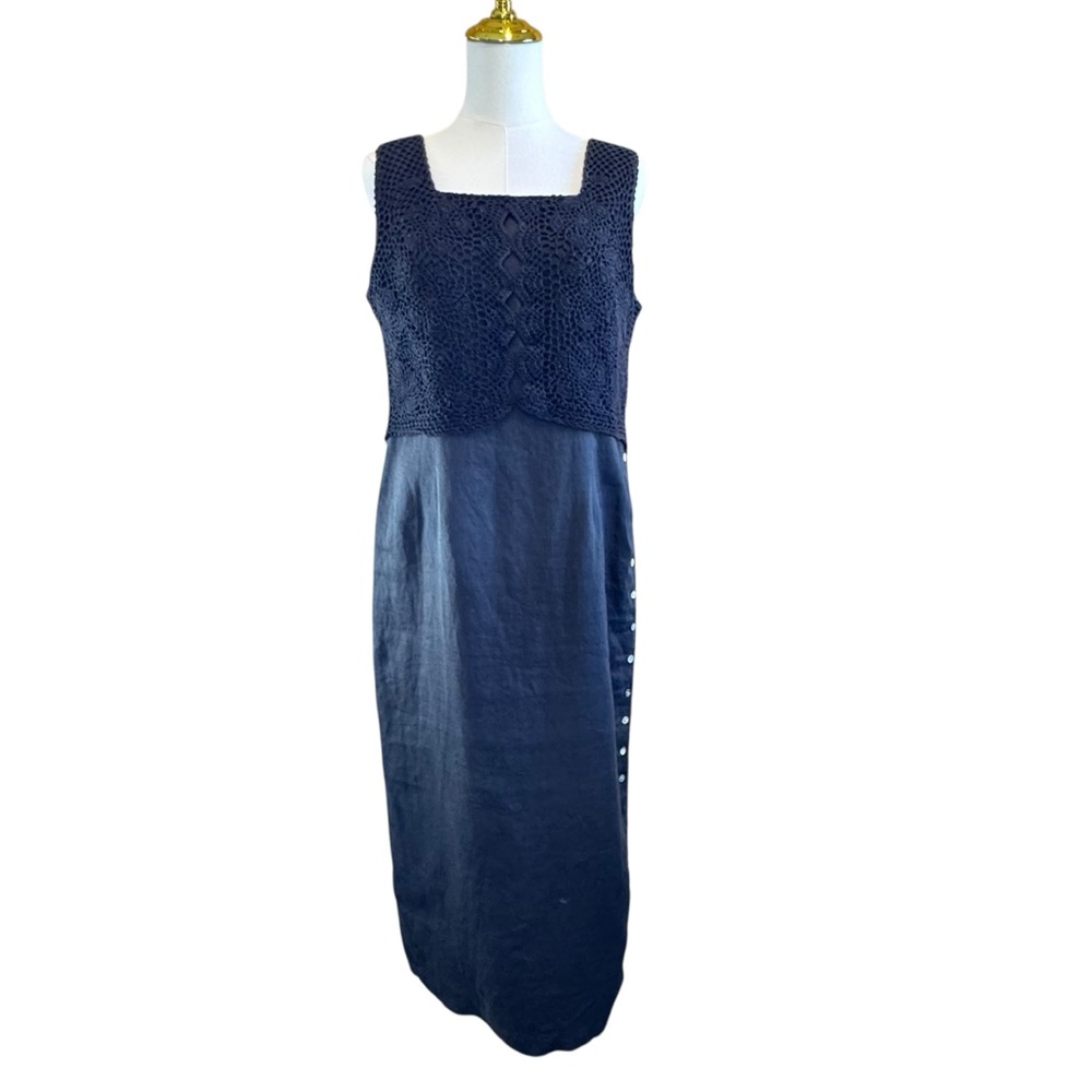 Cali Cali Linen Boho Crochet Sleeveless Maxi Dress (10 Petite) Black Cottagecore